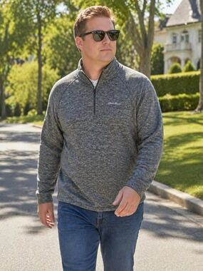 Eddie Bauer Men’s 1/4 Zip Pullover Sweater Fleece Gray XL Stretch Casual Outdoor